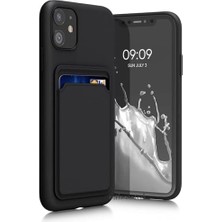 - iPhone 11 ile Uyumlu Iphone Kılıf Kamera ve Köşe Korumalı Kartlıklı Cüzdanlı Yumuşak Renkli Silikon Kapak Içi Kadife