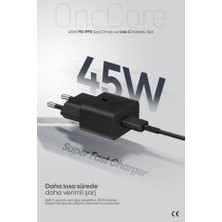 45W Usb-C Pd-Pps Super Hız Şarj Adaptörü ve 1m 5A Type-C To Type-C Kablo Siyah (3 Yıl Garantili)