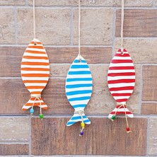 Bodrum Balık Dekoratif Duvar Süsü, Çizgili Balık, Turuncu, Mavi ve Kırmızı, 3'lü Set