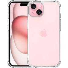 Apple iPhone 15 Kapak Kamera Bölümü Açık Antişok Airbag Köşe Korumalı Silikon Şeffaf Kılıf