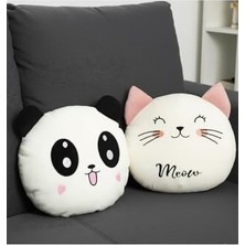 Sozzy Toys Sevimli Peluş Panda ve Kedi Yastık Seti, Beyaz, Unisex