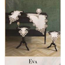 Eva Model Krem-Krem 5 Parça Keten Dantelli Salon Takımı Runner Seti