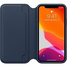 Apple iPhone 11 Pro Için Deri Folyo Kılıf - Derin Mavi