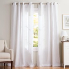 Özel Grommet Top Keten Pencere Perdeleri, Polyester, Kış-Beyaz, 96 Inç Uzunluk