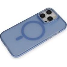 & Aksesuar iPhone 14 Pro Için Magsafe ile Uyumlu Arka Kısmı Mat Açılır Metal Kamera Çerçeveli Stantlı Anti Shock Frost Kılıf (Mavi)