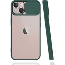 Apple iPhone 13 Mini ile Uyumlu Kılıf Slayt Sürgülü Arkası Buzlu Lensi Kapak - Koyu Yeşil