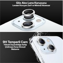 iPhone 15-15 Plus ile Uyumlu Temperli Cam Kamera Lens Koruyucu Alüminyum Alaşım Çerçeveli ve 9h Sertliğinde Lens Koruma (Mavi, Temperli Cam)