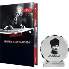2026 Atatürk Ciltli Ajanda ve Müzkli ve Kristal Portre