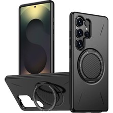 Galaxy S25 Ultra Için Kılıf Mag-Forge 360° Döndürülebilir Yüzük Stantlı  S25 Ultra Koruyucu Pc+Tpu Hibrit Tasarımlı Güçlü Manyetikli  S25 Ultra Kılıf (Siyah)
