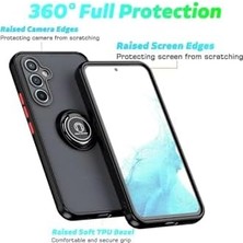 -  Galaxy S25 Fe ile Uyumlu Kılıf Mat Parmak Izi Yapmaz Renkli Tuşlu 360 Yüzüklü Standlı Military Kapak - Siyah