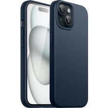 & Aksesuar iPhone 14 Plus / 15 Plus Ile Uyumlu Içi Kadife Dışı Mat Yapıya Sahip Koruma Sağlayan Lansman Silikon Kılıf (Lacivert)