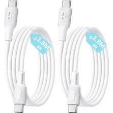 2 Adet x 180CM (6ft) Type C-C Kablo Seti, Kaymaz Tutamaç, 60WATT Pd Hızlı Şarj, iPhone 15/16/17 ve Andoid Için, Beyaz, Remorax Coral (2 Ad x 1.8mt Beyaz)