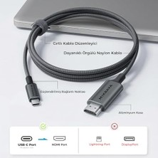 USB C HDMI Kablo (4K@60Hz,2K@120Hz,1080P@165Hz) Hdr Hdcp Type C To HDMI 2.0 , iPhone 15/16/17 Pro, MacBook iPad Pro/air,  S25 ile Uyumlu (2 Metre)