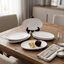 6'lı Porselen Küçük Boy Oval Tabak Seti - Minimalist Beyaz Sunum Tabağı Kahvaltılık Mezelik ve Sosluk Servis Takımı (16 x 9,7 x 2,2 Cm)