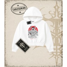 Tarzsokak One Piece Anime Karakterleri  Kadın Crop Kapşonlu Sweatshirt Beyaz