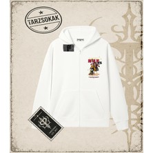Tarzsokak One Piece Anime Karakterleri  Oversize Unisex Hırka & Çeket Fermuarlı Sweatshirt Beyaz