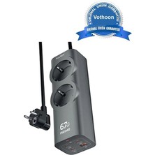 Epilons 67W Hızlı Şarjlı Akıllı Çoklu Priz – 2000W Güç, 2 Usb-C + 2 Usb-A Çıkışlı, Telefon & Laptop Uyumlu