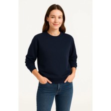Silerra Kadın 3 İplik Pamuklu Düz Bisiklet Yaka SweatShirt - Lacivert