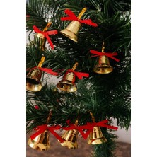 Hace Bazaar 12 Adet Mini Çan Yılbaşı Çam Ağacı Süsü  3 cm Kırmızı Kurdeleli Gold Yılbaşı Çam Ağacı Süsü
