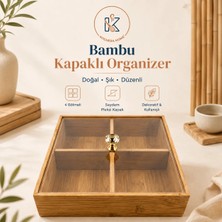 Modern Bambu Kare Dört Bölmeli Şekerlik Kapaklı 20 cm Çerezlik Sunumluk Organizeri | Kitchera Home