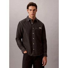 Calvin Klein Jeans Siyah Erkek Classic Fit Logo Baskılı Gömlek LV04RG115GUB1 Ls Chambray Classıc