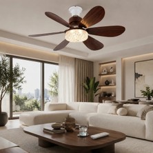 Feny FN-F84, Zefira Crystal, Ahşap Renk, 3 Kademeli Hız, 30W, 52CM Pervane Çapı, 3 Renk Işık, Ultra Sessiz, Tavan Vantilatörü, Kumandalı, Vantilatör