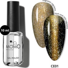 Momo Professional Kristal Kedi Gözü Kalıcı Oje CE01, Yarı Şeffaf, Altın, 10 ml