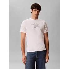 Calvin Klein Jeans Beyaz Erkek Classic Fit Baskılı T-Shirt LV04RG807GYAF Ss 30S Eu Calvın Kle