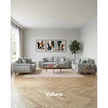 Velura Home & Living Azir Yataklı ve Bazalı Üç Adet Üçlü Kanepe & 3'lü Koltuk (3+3+3) - Gri