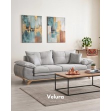 Velura Home & Living Azir Yataklı Koltuk Takımı & Bazalı Koltuk & Üçlü Kanepe (3'LÜ) - Gri Nubuk Bukle Kumaş