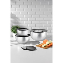 Nehir Silver Çelik Saten 9 Parça Rendeli Karıştırma Kabı Takımı