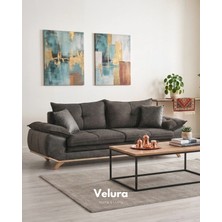 Velura Home & Living Azir Yataklı Koltuk Takımı & Bazalı Koltuk & Üçlü Kanepe (3'LÜ) - Antrasit Nubuk Bukle Kumaş