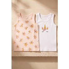 Kız Çocuk Unicorn Desenli 2'li Paket Atlet Beyaz/açık Pembe