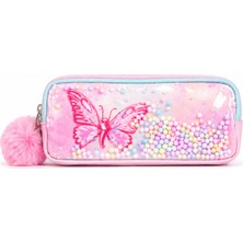 Dream Vest Kelebekli Straforlu Çift Gözlü Kalem Çantası Pembe (K)