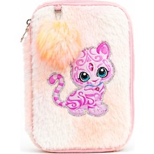 Dream Vest Peluş Kedili Çift Gözlü Kalem Çantası Somon (K)