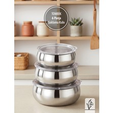 Fms Tombik 3'lü Saklama Kabı | 16 Cm-18 Cm-20 cm | 18/10 Paslanmaz Çelik | Kapaklı |