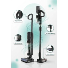 Philips Aquaplus 7000 Serisi Islak Kuru Şarjlı Dikey Süpürge Ayrı Kuru Süpürme Başlıklı Zemin Yıkayan Aqua Başlık Ayrı Su Hazneleri Şarj Standlı Kablosuz Süpürge Siyah XW7263