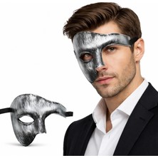Hace Bazaar Antik Eskitme Gümüş Erkek Yarım Maske - Phantom Parti & Balo Maskesi