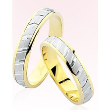 Harem Altın Sarı Beyaz Şeritli Altın Alyans 6809