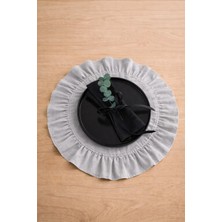 Kai Home Moonlit Dak Keten Gri Yuvarlak Fırfırlı Keten Supla / Amerikan Servis 2li