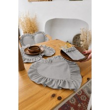 Kai Home Moonlit Dak Keten Gri Kalp Fırfırlı Keten Supla / Amerikan Servis 2'li