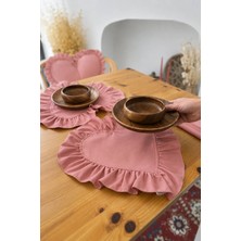 Kai Home Rosy Serisi Pembe Dak Keten Kalp Fırfırlı Keten Supla / Amerikan Servis 2'li