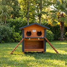 Pati Emlak 2'Li Mamalıklı Ahşap Kedi Evi Dış Mekan