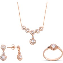 Harem Altın Sallantılı Anturaj Çiçek Rose Gümüş Set  GMS157