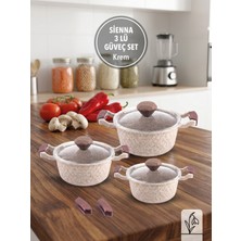 Fms Sienna 3'lü Döküm Granit Güveç Set | Yanmaz Yapışmaz Yüzey | Bej |
