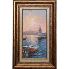 Galeri Atmaca Kız Kulesi'nde Pembe Akşam – Istanbul Boğazı Yağlı Boya Tablo