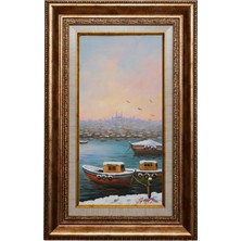 Galeri Atmaca Karlı Istanbul Kıyısı ve Balıkçı Tekneleri Yağlı Boya Tablo