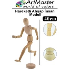 ArtMaster Ahşap Insan Modeli 40 cm 1 Paket Büyük Insan Figürlü Ahşap Model Manken Resim Ressam Eğitimi Tahta Adam Kukla Stilist