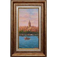Galeri Atmaca Galata Kulesi Boğaz Manzarası ve Balıkçı Teknesi Yağlı Boya Tablo