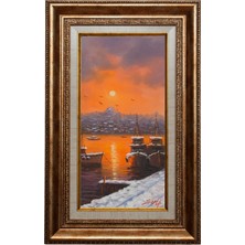 Galeri Atmaca Ay Işığında Istanbul Boğazı Kayıkları Yağlı Boya Tablo